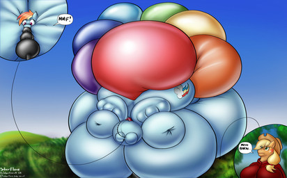 accessory air_inflation angry anthro barn belly belly_expansion big_belly big_breasts big_butt big_cheeks big_tail big_wings black_eyebrows blonde_hair blue_body blue_ears blue_sky blue_tail body_inflation breast_expansion breasts brown_clothing brown_hat brown_headwear butt butt_expansion cheek_expansion close-up clothing cowboy_hat cross-popping_vein cutie_mark duo expansion eyebrows eyelashes female floating green_eyes green_tail hair hair_accessory hairband hat headgear headwear hoodie hose hose_in_mouth hose_inflation huge_belly huge_breasts huge_butt huge_cheeks huge_tail huge_wings hyper hyper_belly hyper_breasts hyper_butt hyper_cheeks hyper_inflation hyper_tail hyper_wings immobile inflation multicolored_hair multicolored_tail orange_body orange_ears orange_hair orange_tail pink_eyes plant puffed_cheeks purple_tail rainbow_tail red_clothing red_hair red_hairband red_hoodie red_tail red_topwear sky swelling tail tail_expansion topwear tree wing_expansion wings yellow_tail xxsilverflarexx friendship_is_magic hasbro my_little_pony applejack_(mlp) rainbow_dash_(mlp) equid equine horse mammal pony 2026 colored digital_media_(artwork) hi_res shaded
