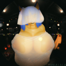 anthro big_breasts blue_hair breasts clothing costume female hair huge_breasts looking_at_viewer night nipples solo translucent translucent_clothing veil yellow_body yukalala dogzeela_(modeler) animal_crossing nintendo ankha_(animal_crossing) domestic_cat felid feline felis mammal 2026 3d_(artwork) digital_media_(artwork) hi_res