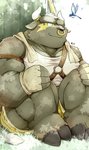 anthro barazoku bottomwear clothing cute_fangs fangs kemono male muscular muscular_anthro muscular_male shirt shorts sitting solo teeth topwear kinoshita-jiroh lifewonders tokyo_afterschool_summoners asterius_(tas) bovid bovine cattle mammal 2020