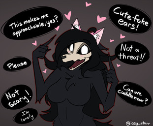 anthro dialogue fake_ears female floating_heart gesture hand_gesture heart_symbol pointing pointing_at_self solo speech_bubble icey_(artist) scp_foundation scp-1471-a malo hi_res