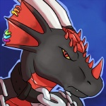 angry anthro collar ear_piercing grey_body horn male markings piercing rainbow red_body red_eyes red_markings solo teeth darkgoose european_mythology mythology semoy dragon mythological_creature mythological_scalie scalie western_dragon 1:1 low_res