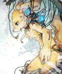 anthro blue_eyes bodily_fluids cheek_tuft chest_tuft cybernetics ear_tuft electrode facial_tuft fur fur_markings inner_ear_fluff jewelry kemono machine male markings necklace nipples nude open_mouth outside saliva solo technology testing tongue tuft wire yellow_body yellow_fur dr.kiyo canid canine cyborg mammal 2015 5:6 hi_res