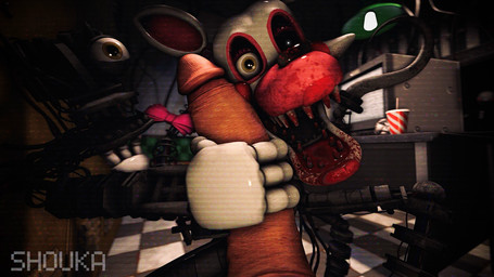 4_fingers ambiguous_gender anthro big_penis blood blood_in_mouth blood_on_face bodily_fluids creepy duo endoskeleton fear_boner fingers first_person_view floor genitals handjob inside machine male male/ambiguous male_pov office on_model penile penis rosy_cheeks sex sharp_teeth solo_focus static teeth tile tile_floor yellow_eyes shoukaart five_nights_at_freddy's five_nights_at_freddy's_2 scottgames mangle_(fnaf) animatronic canid canine fox human mammal robot 3d_(artwork) absurd_res digital_media_(artwork) hi_res source_filmmaker_(artwork) watermark