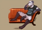 anthro balls big_penis black_penis bottomless clothed clothing eyewear genitals glasses half-erect huge_penis humanoid_genitalia humanoid_penis male penis shirt solo topwear redic-nomad dexdoggy canid canine canis dalmatian domestic_dog mammal