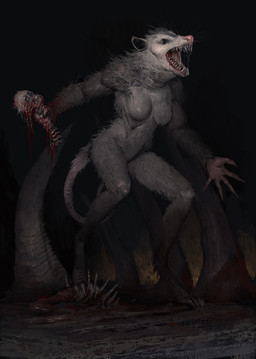 anthro blood blood_drip bodily_fluids bone breasts claws corpse dark digitigrade dripping drooling fangs featureless_crotch female fur gore grey_body grey_fur grey_pawpads holding_object horror_(theme) long_tail medium_breasts nude open_mouth outside pawpads pink_body pink_nose pink_skin realistic saliva saliva_drip saliva_string screaming sharp_teeth solo standing tail teeth white_body white_fur wide_eyed oleg_bulakh american_opossum human mammal marsupial virginia_opossum werecreature werepossum 2024 digital_drawing_(artwork) digital_media_(artwork) hi_res unavailable_at_source