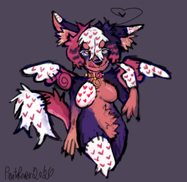 anthro black_body black_fur black_hair black_nose breasts chibi_wings collar female fur hair heart-shaped_hair heart_(marking) heart_symbol love male markings mastectomy_scar multicolored_body multicolored_hair multicolored_wings o-ring raccoon_tail_hair red_collar red_hair red_wings scar seam_(sewing) smile solo spiked_collar spikes tan_body tan_fur tongue tongue_out white_body white_fur white_hair white_wings wings pinatareaper canid canine canis dobermann domestic_dog mammal patchwork_creature pinscher digital_media_(artwork) hi_res nonbinary_(lore) trans_(lore)