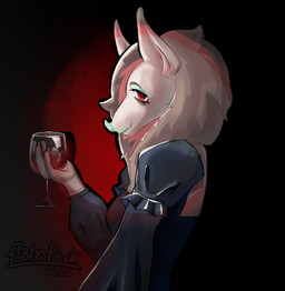 anthro container cup drinking_glass eyelashes female fur glass glass_container glass_cup grey_ears grey_hair hair holding_object multicolored_ears multicolored_hair pink_ears pink_hair pink_inner_ear red_background red_eyes simple_background solo vignette white_body white_ears white_fur white_hair wine_glass tt3trop4ck bat mammal vampire 2026 absurd_res hi_res watermark