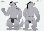 anthro biceps bulge clothing ear_piercing fur jockstrap male muscular muscular_anthro muscular_male pawpads piercing solo tail underwear fleshformomo momo_(fleshformomo) hyena mammal hi_res model_sheet