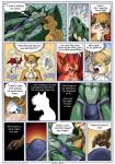 2016 abs angel anthro big_muscles bite biting_lip biting_own_lip blush bottomwear bulge canid canine clothed clothing comic demon dialogue dragon duo english_text farin fox fur geminisaint hi_res loincloth lying male mammal membrane_(anatomy) membranous_wings muscular mythological_creature mythological_scalie mythology nervous nipples on_back orange_body orange_fur pecs reaching scalie sekk'ral self_bite shaking shoulder_angel shoulder_devil silhouette sleeping tail text topless trembling vein wings yelling