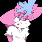 anthro blue_eyes clothing fur fuzzy_hair hair hands_behind_back headpat heart_(marking) looking_up male markings one_eye_closed pink_body pink_fur shirt smile solo topwear touching_hair white_clothing white_shirt white_topwear kaykorr kay_(kaykorr) ych_(character) canid canine canis fox hybrid mammal wolf alpha_channel