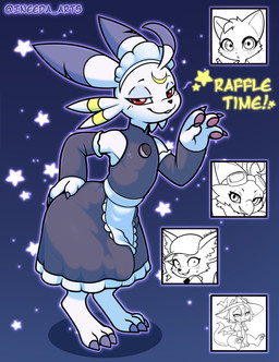 armwear buckteeth bulge claws clothing female fur looking_at_viewer maid_apron maid_headdress maid_uniform male markings moon_(marking) nails pawpads raffle red_eyes star teeth uniform white_body white_fur conditional_dnp ineedanaccount bandai_namco digimon opa_(ineedanaccount) digimon_(species) lagomorph lekismon mammal 2025 absurd_res hi_res