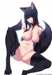 black_body black_fur black_hair breasts claws collar female fur genitals hair looking_at_viewer nipples nude pussy solo tongue tongue_out tofuubear reiko_(tofuubear) animal_humanoid canid canid_humanoid canine canine_humanoid humanoid mammal mammal_humanoid wolf_humanoid