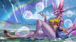 anthro breasts bubble clothed clothing female iridescent iridescent_bubble iridescent_scales nipple_outline open_mouth partially_submerged rainbow solo text water wet alanscampos capcom monster_hunter leviathan_(mh) mizutsune scalie 16:9 2021 digital_media_(artwork) hi_res url widescreen