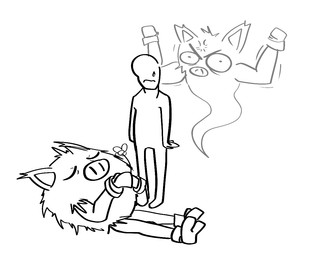 ambiguous_gender death duo mitten_hands simple_background white_background nintendo pokemon generation_1_pokemon ghost haplorhine human mammal monkey pokemon_(species) primate primeape spirit black_and_white monochrome