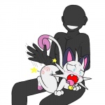 1:1 alternate_color ambiguous_gender anthro butt butt_slap cyanzangoose duo fan_character felid generation_1_pokemon human male male/ambiguous mammal meo_the_meowth meowth nintendo on_lap over_knee pokemon pokemon_(species) simple_background slap spanking star tongue tongue_out white_background