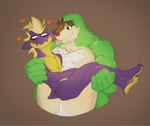 anthro athletic athletic_anthro athletic_male blush blush_lines body_hair bridal_carry_position chest_hair countershading happy_trail heart_symbol male male/male multi_heart_reaction nude overweight overweight_anthro overweight_male tail tongue tongue_out dama624 nintendo pokemon amped_toxtricity chesnaught generation_6_pokemon generation_8_pokemon pokemon_(species) toxtricity tagme