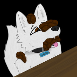 anthro bristol_type_3 brown_eyes collar collar_tag eating_feces eyebrows fangs feces feces_in_mouth fur furniture male name_tag open_mouth simple_background small_fangs snout solo table teeth text tongue white_body white_fur draderos draderos_(character) arctic_fox canid canine fox mammal true_fox 1:1 absurd_res hi_res shaded