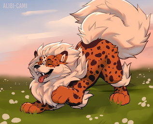 ass_up big_tail cheek_tuft chest_tuft eyes_closed facial_tuft feral fluffy fluffy_tail grass inner_ear_fluff male mane neck_tuft open_mouth open_smile plant smile solo tail tongue tongue_out tuft alibi-cami nintendo pokemon tempo_arcanine arcanine generation_1_pokemon pokemon_(species) hi_res