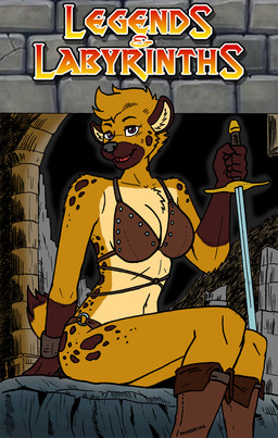 anthro bikini clothing dungeons fantasy female harness holding_object holding_weapon leather leather_harness looking_at_viewer melee_weapon sitting smile solo swimwear sword two-piece_swimsuit weapon theviktor gnoll hyena mammal colored concept_art