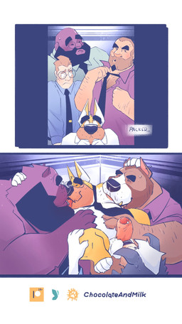 anthro balls beard belly big_belly brown_beard brown_body brown_facial_hair brown_fur clothed clothing erection eyewear facial_hair foreskin french_kissing fur genitals glasses group human_to_anthro humanoid_genitalia humanoid_penis kissing male male_anthro male_human moob_suck moobs nude obese obese_anthro obese_human obese_male overweight overweight_anthro overweight_human overweight_male penis purple_body purple_fur purple_skin rectangular_glasses round_glasses species_transformation sucking tan_body tan_skin text transformation white_balls white_body white_fur yellow_body yellow_fur chocolateandmilk richard_(chocolateandmilk) canid canine canis domestic_dog human mammal comic english_text hi_res
