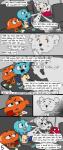 adopted_(lore) anthro apology bear brother_(lore) brothers_(lore) cartoon_network clay_creature clayton_(tawog) comic darwin_watterson domestic_cat english_text felid feline felis fish grey_background gumball_watterson hi_res mammal marine paper paper_creature penny_fitzgerald seat sibling_(lore) simple_background speech_bubble suspicious teri_(tawog) text the_amazing_world_of_gumball vinoda window