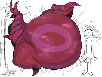 ambiguous_gender antennae_(anatomy) balls big_butt black_eyes butt duo erection feral genitals half-closed_eyes huge_butt huge_hips huge_thighs hyper hyper_butt larger_ambiguous larger_feral looking_at_butt looking_back male multicolored_body narrowed_eyes open_mouth penis size_difference smaller_human smaller_male text thick_thighs wide_hips yellow_sclera yoshuacomoyoshu nintendo pokemon generation_5_pokemon human mammal pokemon_(species) scolipede english_text hi_res
