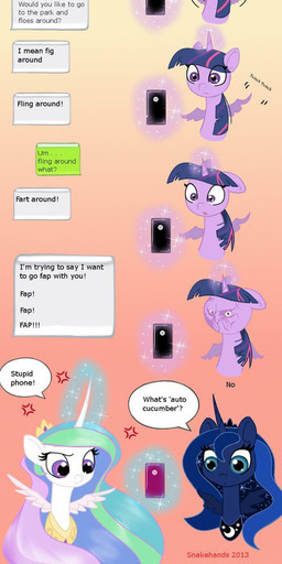 ! 2013 angry blue_eyes blue_fur blue_hair comic crown dialog english_text equine eyes_closed female feral friendship_is_magic frown fur glowing hair horn horse humor long_hair looking_at_viewer magic meme multi-colored_hair my_little_pony open_mouth phone pony princess princess_celestia_(mlp) princess_luna_(mlp) purple_eyes purple_fur purple_hair royalty smile snakehands teeth text twilight_sparkle_(mlp) white_fur winged_unicorn wings
Rating: Safe
Score: 7
User: Deatron
Date: September 08, 2013