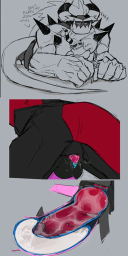 abdominal_bulge andromorph andromorph/male animal_genitalia anthro big_hands big_penis blue_vulva blush blush_lines bodily_fluids bound claws crooked_tail cum cum_in_vagina cum_inflation cum_inside duo eyebrows from_behind_position genital_fluids genitals hair herm horn huge_penis inflation intersex intersex/male knot knotted_penis knotting long_tail male maleherm mohawk mounting muscular muscular_male penetration penis pink_body pink_skin ponytail purring red_body red_penis red_skin sex sharp_teeth sheath size_difference spikes spikes_(anatomy) striped_horn stripes sweat tail teeth thick_eyebrows toe_claws vaginal vaginal_penetration vulva spiceskeleton asian_mythology east_asian_mythology japanese_mythology mythology sega sonic_the_hedgehog_(series) the_deadly_six zavok zazz demon horned_humanoid humanoid oni yokai zeti zeti_(species) absurd_res hi_res trans_(lore) trans_man_(lore)