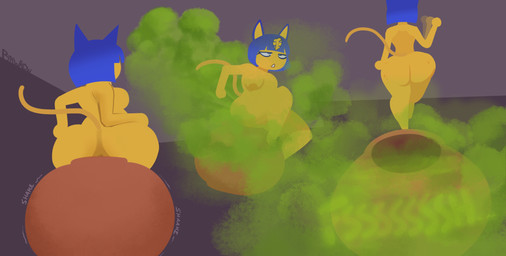 anthro anus areola big_butt blue_hair breasts brown_background butt eye_roll fanning fart fart_cloud fart_fetish farting_in_container female green_fart_cloud hair hyper hyper_fart medium_breasts nipples nude onomatopoeia open_mouth pottery relieved simple_background sitting solo sound_effects text uraeus walking wide_hips yellow_body bawko animal_crossing nintendo ankha_(animal_crossing) domestic_cat felid feline felis mammal 2021 digital_drawing_(artwork) digital_media_(artwork) flat_colors hi_res