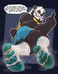 anthro clothing dialogue feet foot_fetish foot_focus foot_play footwear group male profanity sock_fetish sock_transformation socks soles speech_bubble text trio jozzu bear giant_panda living_sock mammal english_text hi_res