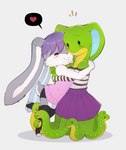 ancillary_head anguiped anthro apode blush bottomwear clothed clothing female hug legless legwear serpentine skirt stockings tail tail_under_skirt young young_anthro young_female evomanaphy sylene_(blissey1) draconcopode lagomorph leporid mammal rabbit reptile scalie snake hi_res