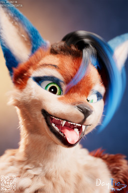 anthro bangs biped black_hair blue_body blue_fur blue_hair bodily_fluids chest_tuft close-up detailed_fur drooling expressive eyebrows fangs fluffy fur fur_markings gradient_background green_eyes hair hair_over_eye high_detail looking_at_viewer male markings mouth_focus multicolored_hair open_mouth red_body red_fur saliva sharp_teeth short_hair simple_background solo swept_bangs teeth text tongue tuft white_body white_fur daytia rexouium 3d_(artwork) bust_portrait cinema_4d_(artwork) detailed digital_media_(artwork) hi_res portrait url