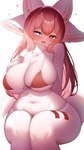 4_ears anthro bedroom_eyes big_breasts bikini biped blush blush_lines breasts chest_tuft cleavage clothed clothing countershading curvy_anthro curvy_female curvy_figure eyebrows eyelashes female fluffy fluffy_tail fur grey_eyes hair hand_behind_back heart_symbol heterochromia hourglass_figure hourglass_figured_anthro hourglass_figured_female kemono legs_together long_hair midriff multi_ear narrowed_eyes navel open_mouth pawpads pink_body pink_fur pink_hair red_bikini red_clothing red_eyes red_swimwear sagging_breasts seductive simple_background sitting small_nose small_waist soft_abs solo string_bikini swimwear tail thick_thighs tuft two-piece_swimsuit white_background wide_hipped_anthro wide_hipped_female wide_hips kemonoyou hakuren_(myuruu) canid mammal 2024 absurd_res hi_res portrait three-quarter_portrait