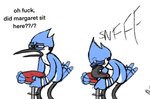 anthro beak dialogue feathers humor male profanity simp simple_background sniffing sniffing_seat solo tail tail_feathers text white_background happyroadkill cartoon_network oh_fuck_did_x_sit_here? regular_show mordecai_(regular_show) avian bird blue_jay corvid jay_(bird) new_world_jay oscine passerine 2020 digital_drawing_(artwork) digital_media_(artwork) english_text flat_colors