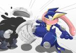 2015 ambiguous_gender anthro duo generation_1_pokemon generation_6_pokemon greninja nintendo pokemon pokemon_(species) poliwrath simple_background trash_can type white_background