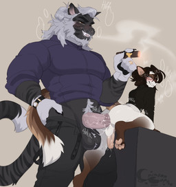 anal anal_fluid_string anal_fluids anal_penetration anthro ball_size_difference ball_tuft balls beard bedroom_eyes belt big_balls big_butt black_body black_fur black_nails blue_eyes blush bodily_fluids bottomless bottomwear bottomwear_down brown_body brown_eyes brown_fur brown_hair butt cigar clenched_teeth clock clothed clothing colored_nails crotch_tuft doggystyle dominant dominant_male dripping duo ear_piercing ear_ring facial_hair facial_scar fangs from_behind_position fur genital_fluids genitals glistening glistening_balls glistening_genitalia glistening_hair glistening_pawpads glistening_penis grin hair hand_on_hip holding_cigar holding_object huge_balls lit_cigar long_sleeves long_tail looking_back looking_down looking_down_at_partner male male/male male_penetrated male_penetrating male_penetrating_male motion_lines muscular muscular_male nails narrowed_eyes open_bottomwear open_clothing open_mouth open_pants pants pants_down partially_clothed pawpads penetration penile penile_penetration penis penis_in_ass penis_size_difference piercing precum precum_drip ring ring_piercing rolled_up_sleeves scar seductive sex sharp_teeth shirt simple_background size_difference smile smirk smoke smoke_from_mouth smug stripes tail teeth text tongue topwear topwear_only tuft watch white_body white_fur white_hair crazybear tsui_(crazybear) domestic_cat felid feline felis mammal pantherine tiger 2026 absurd_res hi_res