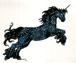 black_body black_fur black_hair blue_body blue_fur empty_eyes feral fur hair horn mandala simple_background solo white_background white_body white_eyes white_fur heather_bruton mythology equid equine mammal mythological_creature mythological_equine unicorn 2020