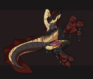 3_toes anthro anus bedroom_eyes black_background black_sclera blep bodily_fluids curved_horn erection feet foot_fetish foot_focus genitals grey_body grey_scales half-closed_eyes horn inviting male membrane_(anatomy) narrowed_eyes penis perineum red_body red_scales saliva saliva_on_anus saliva_on_foot saliva_on_penis scales seductive simple_background smile smirk smug smug_face solo tan_body tan_scales toes tongue tongue_out webbed_feet xing1 mythology dragon mythological_creature mythological_scalie scalie absurd_res hi_res