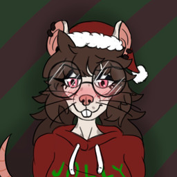 anthro big_glasses black_eyeshadow blush brown_hair buckteeth christmas_clothing christmas_headwear clothing ear_piercing eyelashes eyeshadow eyewear female fur glasses hair hat headgear headwear holidays hoodie makeup markings messy_hair piercing pink_eyes rat_tail red_clothing round_glasses santa_hat simple_background solo spiky_hair spots spotted_body spotted_fur tail teeth text text_on_clothing topwear whiskers white_body white_fur boobfan06 christmas nita_(boobfan06) mammal murid murine rat rodent 1:1 2025 flat_colors icon