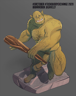 balls barefoot biceps casual_nudity club_(weapon) deltoids feet flaccid foreskin genitals green_body green_skin holding_object holding_weapon humanoid_genitalia humanoid_hands humanoid_penis male manly melee_weapon muscular muscular_humanoid muscular_male nipples nude nude_humanoid nude_male open_mouth pecs penis pubes quads simple_background solo tusks weapon gavel_(artist) orctober humanoid orc hi_res