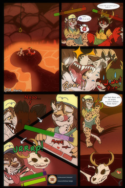 achievement_unlocked anthro anthro_pred bone burping burping_up_bones burping_up_object clothed clothing death digestion fur oral_vore orange_body orange_fur red_body red_fur scout_uniform skull stamina_bar unwilling_prey volcano vore nanks_(artist) peak_(videogame) canid canine deer felid fox hybrid jaguar mammal pantherine 2:3 absurd_res comic hi_res