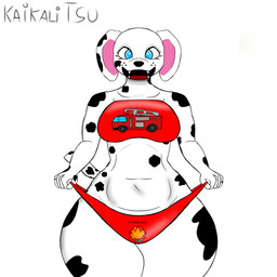 anthro big_breasts blue_eyes bra breasts clothing crossgender female long_ears looking_at_viewer mtf_crossgender multicolored_body open_mouth panties red_bra red_clothing red_panties red_underwear simple_background smile solo thick_thighs underwear voluptuous_female white_body wide_hips kaikalitsu paw_patrol marshall_(paw_patrol) canid canine canis dalmatian domestic_dog mammal 1:1 absurd_res hi_res shaded