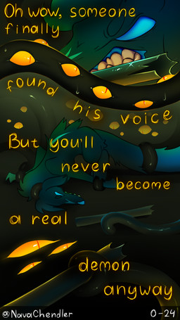 bioluminescent_markings blue_body blue_fur dominant duo feral fur glowing glowing_eyes glowing_markings glowing_nose glowing_stripes horror_(theme) long_tail male male/male markings narrative orange_eyes pointy_ears predator/prey quadruped sharp_teeth slime stripes tail teeth tentacles text young young_male nava_chendler a_world_of_losers_(nava_chendler) astraconia_(nava_chendler) eyelet_(nava_chendler) neonfox_(nava_chendler) canid canine demon fox fox_spirit ink_demon mammal monster unknown_species 4k 9:16 absurd_res comic digital_media_(artwork) english_text hi_res story