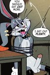 anthro balls bodily_fluids bound buckteeth bugs_bunny carrot chair cheek_tuft chest_tuft choker clothing cum cum_in_mouth cum_inside cum_on_belly cum_on_body cum_on_chest cum_on_chin cum_on_face cum_on_muzzle cum_on_shoulder cumshot_on_face dc_comics dialogue dialogue_box duo ear_piercing eyelashes eyeshadow facial_tuft food furniture genital_fluids genitals gloves grey_body handwear head_tuft humanoid_genitalia jewelry lagomorph leporid looney_tunes low_res makeup male male/male mammal mascara mascara_tears mrbuttonboi multicolored_body necklace offscreen_character offscreen_human offscreen_male on_chair open_mouth penis piercing plant questionable_consent rabbit running_makeup saliva saliva_string solo solo_focus table teeth text thigh_highs_only third-party_edit tuft two_tone_body vegetable warner_brothers whiskers white_body