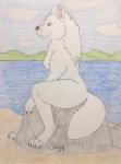 anthro biped breasts female nipples nude sitting solo text avalanchewolf canid canine canis mammal wolf sage_(disambiguation) absurd_res english_text hi_res