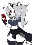 anthro breasts bulge cellphone electronics gynomorph intersex nipple_outline phone slim smartphone solo cinnamonrug helluva_boss mythology loona_(helluva_boss) canid canid_demon canine demon hellhound mammal mythological_canine mythological_creature absurd_res hi_res