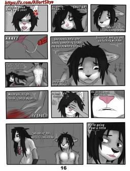 anthro black_hair black_nose blood blue_body blue_fur bodily_fluids choker clothing cum dialogue doggystyle ejaculation female from_behind_position fur genital_fluids genitals grey_body grey_fur hair jewelry male male/female necklace nude penetration penis pink_nose pokemorph red_penis sex simple_background solo text vaginal vaginal_penetration vulva white_body white_fur allartskye nintendo pokemon evelyne_(allartskye) kia_(allartskye) skye_(allartskye) american_opossum canid canine canis domestic_cat felid feline felis mammal marsupial wolf comic english_text hi_res url