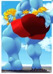 absurd_res anthro anthrofied armpit_hair bent_over big_muscles blonde_hair blue_body blue_fur body_hair boxers_(clothing) building butt city claws clothing cloud crater dialuca01 feet fur generation_3_pokemon giantboonehusky_(artist) giga grin hair halftone hi_res horizon landscape_dwarfing looking_back looming macro male manectric mostly_nude muscular nintendo nipples paws pecs plantigrade pokemon pokemon_(species) red_clothing red_underwear sky skyscraper smile solo stomping underwear