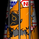 anthro fur iron_bars machine male orange_body orange_fur orange_visor prisoner sad timmy_the_protogen protogen 1:1 absurd_res digital_drawing_(artwork) digital_media_(artwork) hi_res