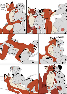 69_position anthro anthro_on_anthro anthrofied balls bisexual bisexual_female bisexual_male black_nose bodily_fluids breasts butt cum cumshot cunnilingus dialogue ejaculation erection female female/female fingering fur gay_in_front_of_girls genital_fluids genitals group handjob humanoid_genitalia humanoid_penis kissing male male/male markings masturbation mutual_masturbation navel nipples nude nude_anthro nude_female nude_male oral partner_swap penile penile_masturbation penis red_body red_fur sex spots spotted_body spotted_fur spread_legs spreading text vaginal vaginal_fingering vulva white_body white_fur kingdorkster 101_dalmatians disney the_fox_and_the_hound perdita pongo tod_(tfath) vixey_(tfath) canid canine canis dalmatian domestic_dog fox mammal red_fox true_fox absurd_res comic english_text hi_res multiple_scenes